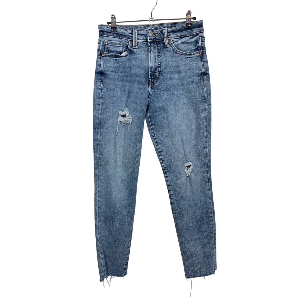 Old Navy O.G. Straight Jeans Womens 4 Blue High Rise Distressed Raw Hem